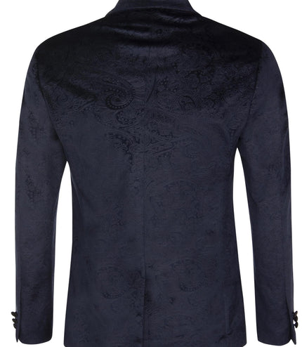Mens Navy Velvet Paisley Blazer Dinner Jacket
