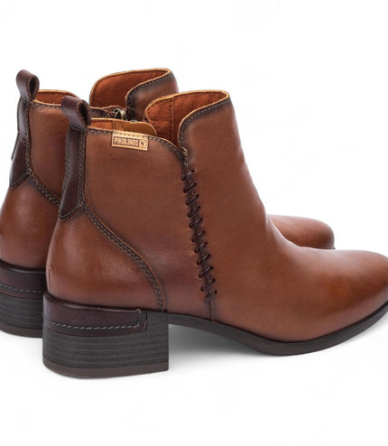 Pikolinos Women's Cuero Brown Leather Zip Heel Ankle Boots - Malaga