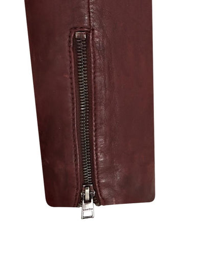Womens Burgundy Biker Leather Jacket - Delhi