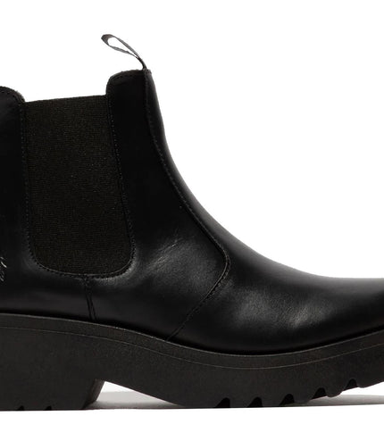 Fly London Womens Black Medi789 Wedged Chelsea Ankle Leather Platform Boots