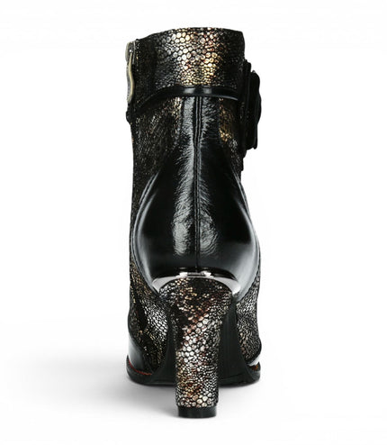 Laura Vita Women’s Black Leather Floral Heeled Lace-Up Boots - Alcbaneo 173