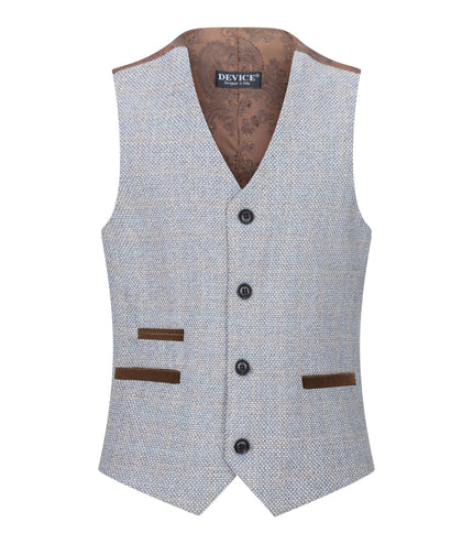 Boys 3 Piece Cream Tweed Check Vintage Retro Suit