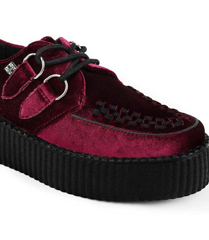 TUK Viva High Creeper Burgundy Velvet Platform Lace-Up Goth Shoes - AV6802
