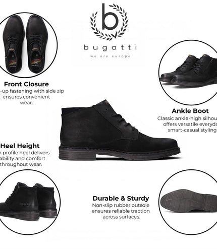Bugatti Mens Black Leather Lace-up Chukka Ankle Boots - Rigalo Evo C30