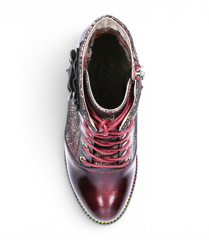 Laura Vita Women’s Wine Leather Floral Heeled Lace-Up Boots - Alcbaneo 173