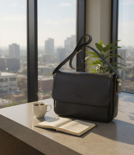 Genuine Leather Black Laptop Bag Travel Work Messenger Satchel - Camden