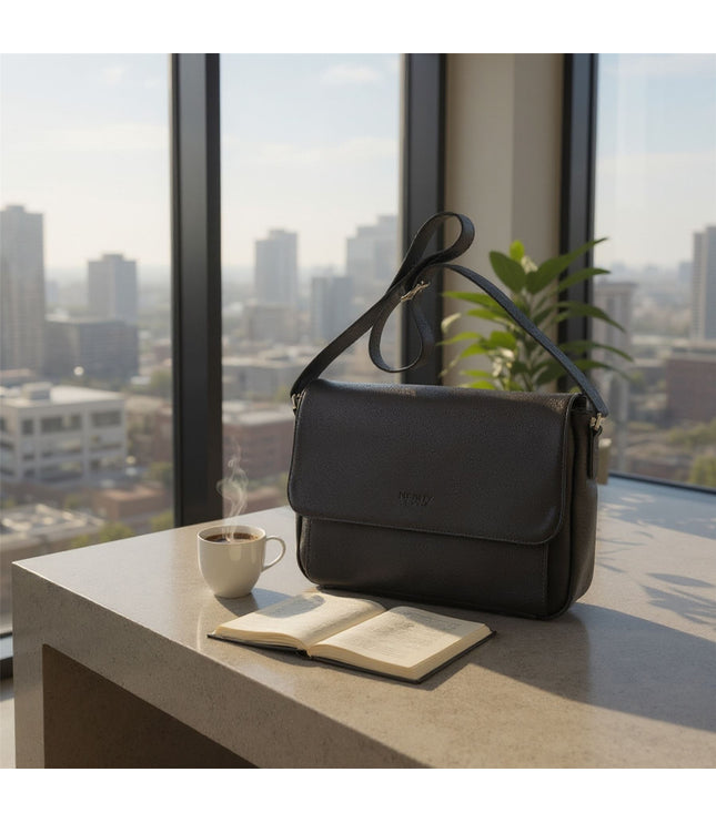 Genuine Leather Black Laptop Bag Travel Work Messenger Satchel - Camden