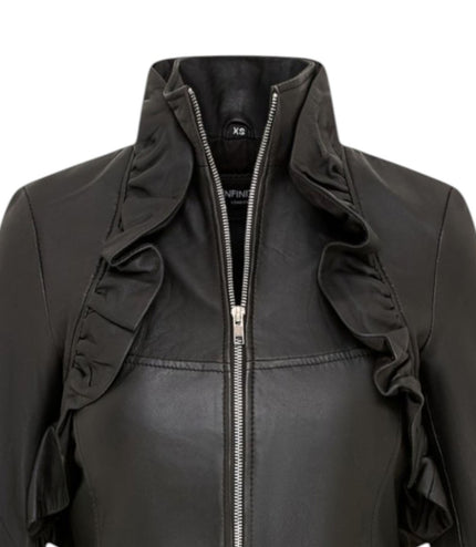 Womens Goth Black Leather High Collar Victorian Flare Tailcoat - Challa