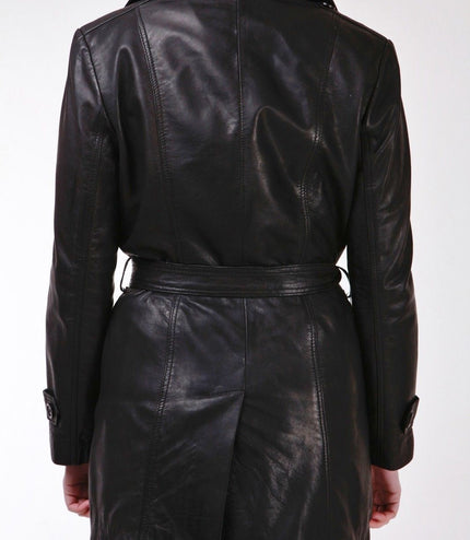 Womens 3/4 Length Trench Coat-Ranchi - Black