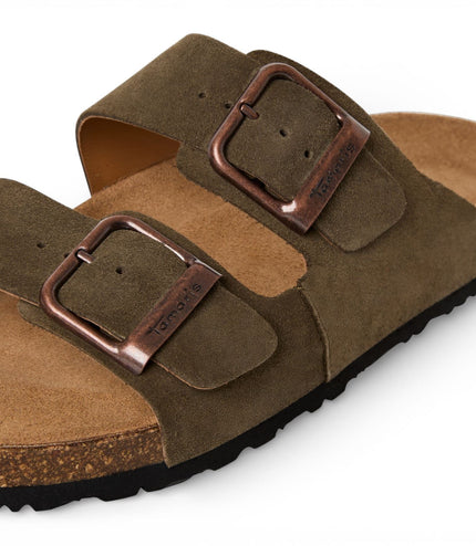 Tamaris Men's Olive Green Leather Slip-On Footbed Slipper Sandals