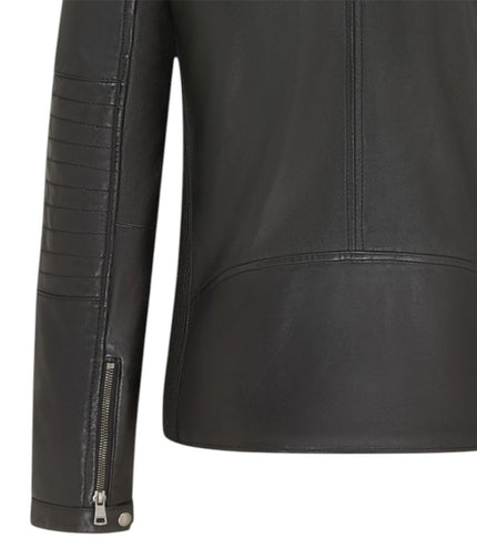 Men's Quilted Black Lamb Leather Biker Jacket - Formula
