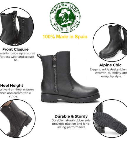 Panama Jack Women's Fabi Igloo B1 Black Waterproof Leather Ankle Boots