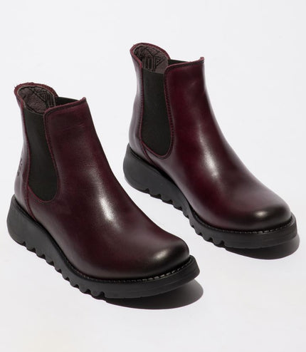 Fly London Womens Red Salv Chelsea Leather Ankle Casual Wedge Heel Boots
