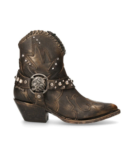 New Rock Brown Leather Pointed Cowboy Boots - WSTM004-S1