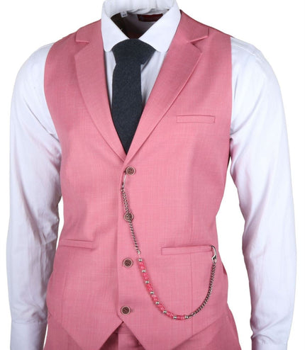 Men's 3 Piece Pink Tailored Fit Party Suit Race Day
