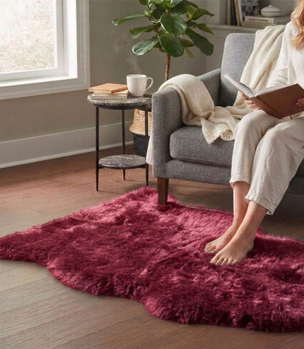 Genuine Red Rose Sheepskin Natural Silky Soft Fluffy Real Wool Rug