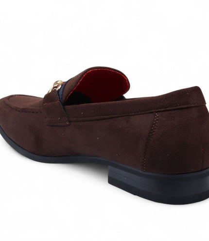 Men's Brown Suede Loafers with Gold Buckle Slip-On Dress Shoes