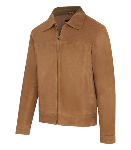 Mens Navy Goat Suede Leather Harrington Biker Jacket - Berlin