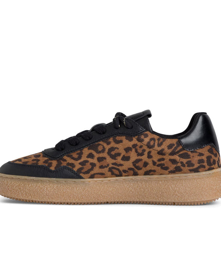 Tamaris Womens Leopard Black Leather Fashion Stripe Lace Up Sneakers