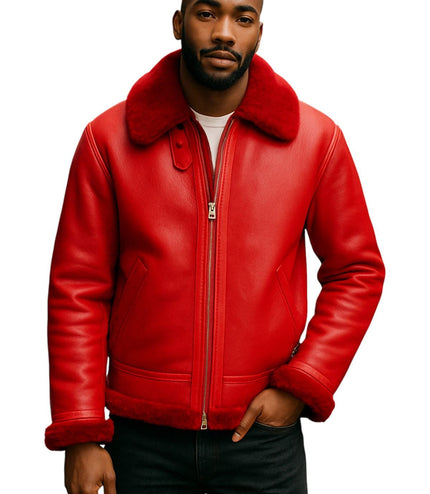 Mens B3 Bomber RAF Aviator Sheepskin Jacket -Wyndham - Red