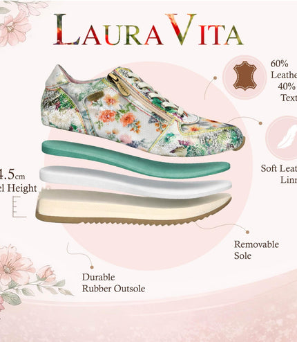 Laura Vita Women's Gycmo 58 Green Floral Leather Trainers Sneaker Shoes