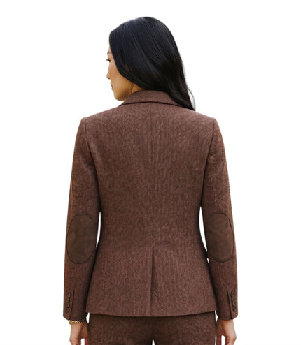 Women's Rust Brown Herringbone Wool Tweed Blazer Waistcoat 2 Piece Set - WS-1