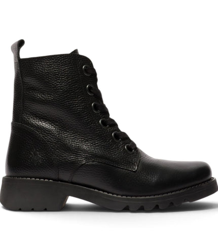 Fly London Womens Black Leather Lace-Up Heeled Ankle Boots - RAMY488