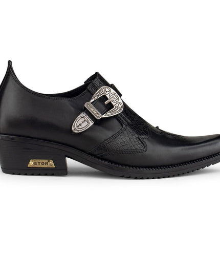 Men's Black Leather Winklepickers Cowboy Cuban Biker Boots