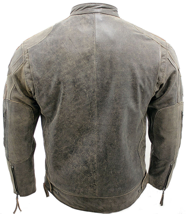 Mens Racing Leather Biker Jacket-Portland - Brown