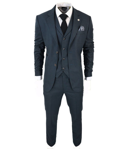 Men's 3 Piece Olive Prince Of Wales Check Suit