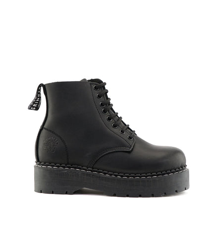 Grinders Unisex Black Chalie Acs Leather Ankle Casual Lace Up Boots