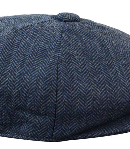 Mens Peaky Blinders Blue Tweed Gatsby Flat Baker Hat