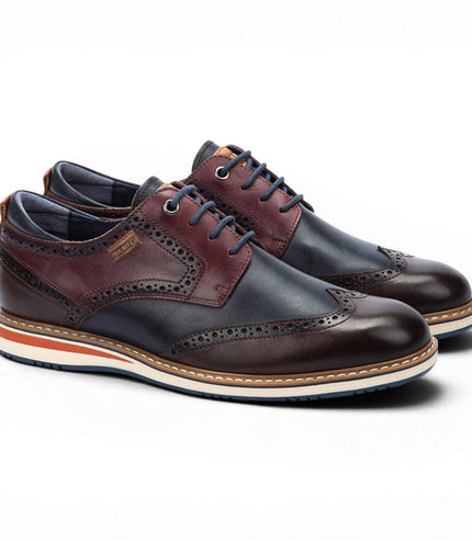 Pikolinos Men’s Brown Burgundy Leather Brogue Lace-Up Oxford Shoes - Avila