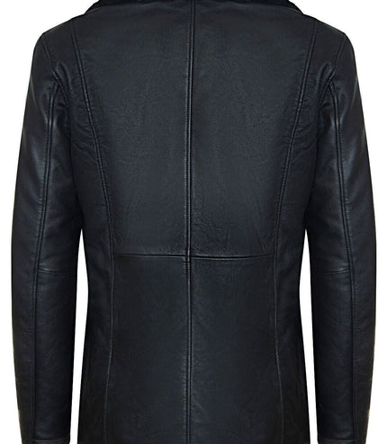 Men's Reefer Leather Blazer Jacket`- Pablo - Black