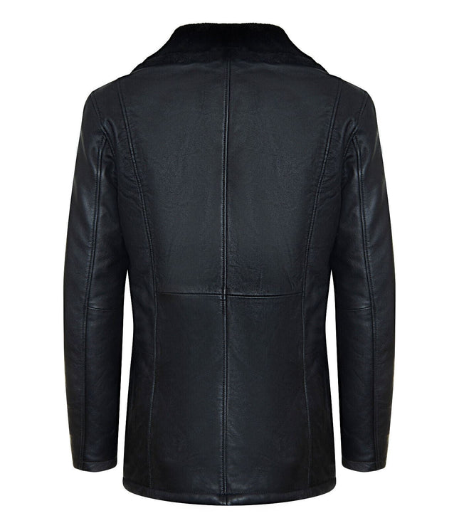 Men's Reefer Leather Blazer Jacket`- Pablo - Black