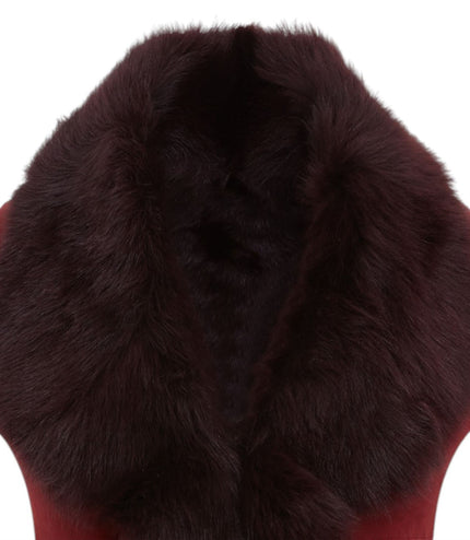 Women's Burgundy Red Toscana Sheepskin Long Gilet-Sorocaba