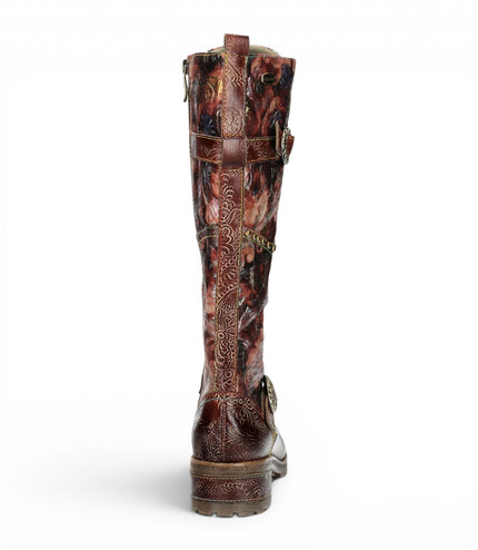 Laura Vita Women's Victorian Floral Maroon Leather High Lace-Up Long Boots - Cocrailo-82