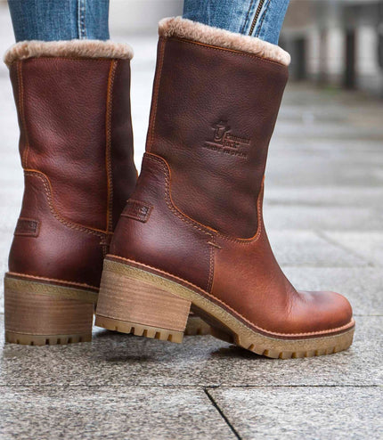 Panama Jack Women's Bark Brown Leather Waterproof Warm Heeled Boots - Piola B8