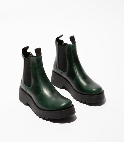 Fly London Womens Petrol Green Medi789 Wedged Chelsea Ankle Leather Platform Boots
