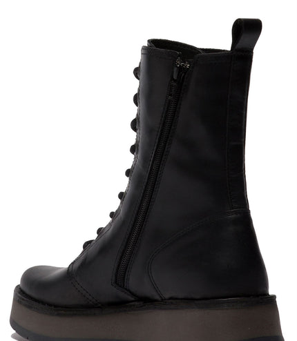 Fly London Womens Black Rami043 Casual Leather Lace-Up Ankle Dress Boots