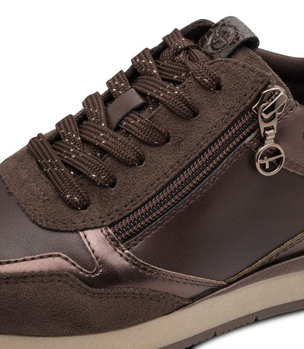 Tamaris Womens Brown Faux Leather Fashion Lace Up Sneakers - 23613-46