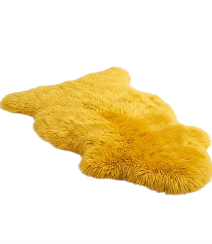 Genuine Bright Yellow Sheepskin Natural Silky Soft Fluffy Real Wool Rug