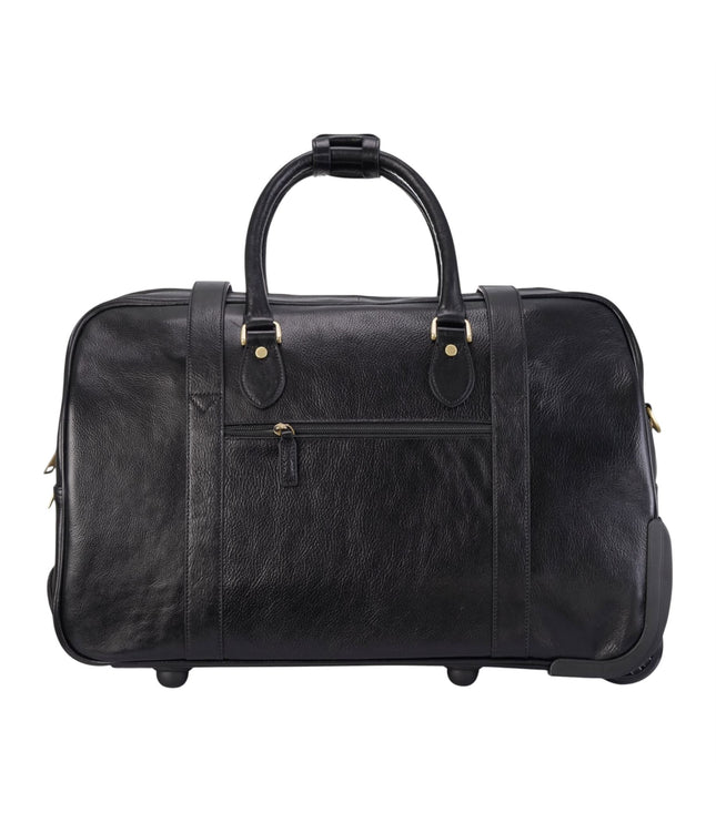 Genuine Leather Black Wheeled Holdall Duffle Travel Cabin Bag - Holt