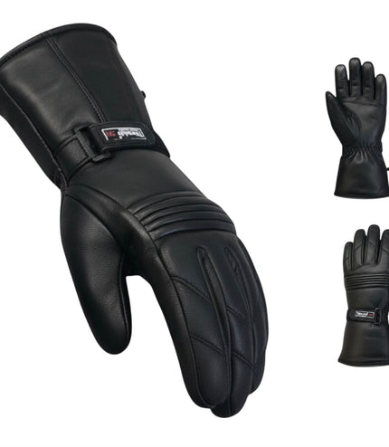 Men's Thermal Motorbike Black Leather Waterproof Biker Protection Gloves