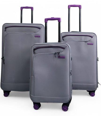 Handa Set of 3 Soft Shell Suitcase in Grey