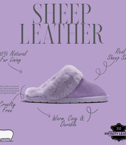 Women's Genuine Sheepskin Purple Suede Mule Winter Slippers - Luna