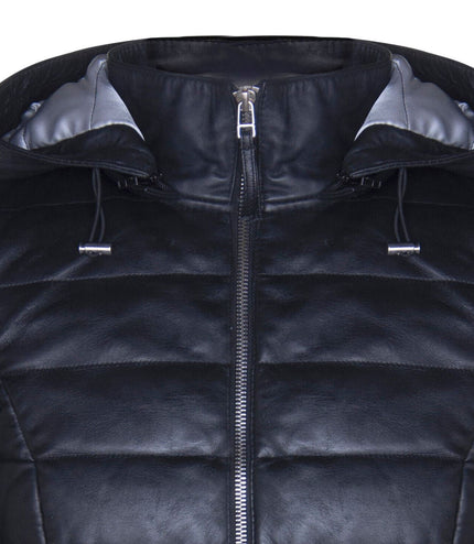 Womens Leather Puffer Parka Jacket-Andria