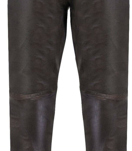 Mens  Leather Jogging Bottoms-Boston - Vintage Black