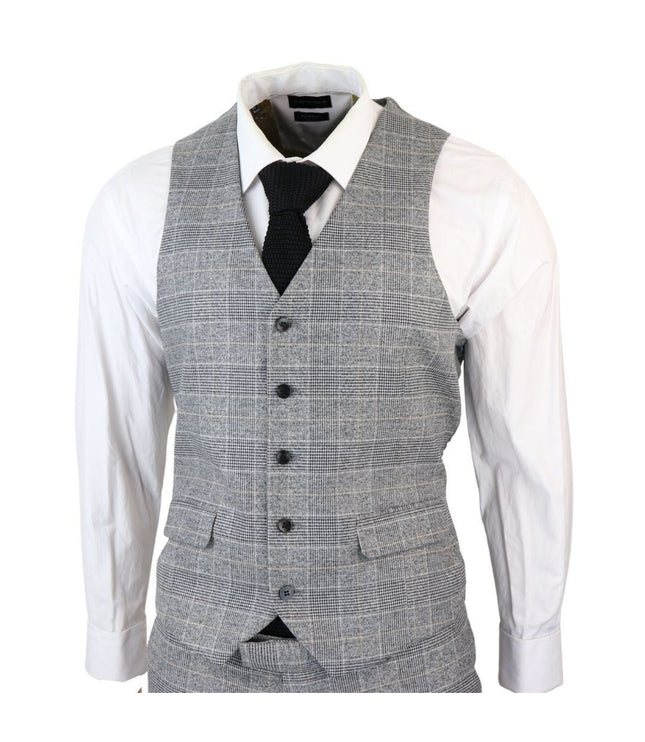 Men's Check Grey 3 Piece Prince Of Wales Suit