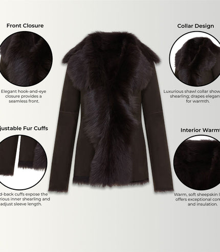 Women's Brown Sheepskin Toscana Shearling Suede Leather Jacket - NoirÃ©